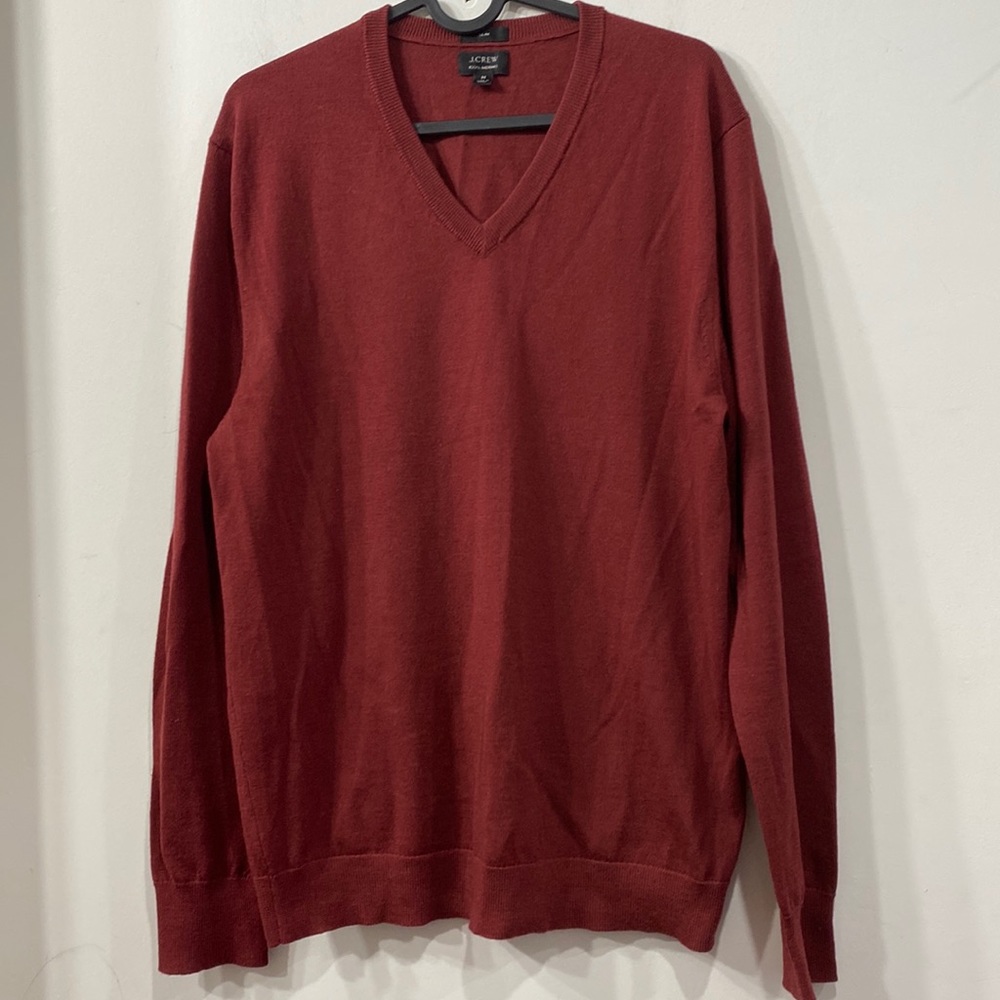 J. Crew  V-Neck Merino Wool Sweater Pullover Mid Brown size M